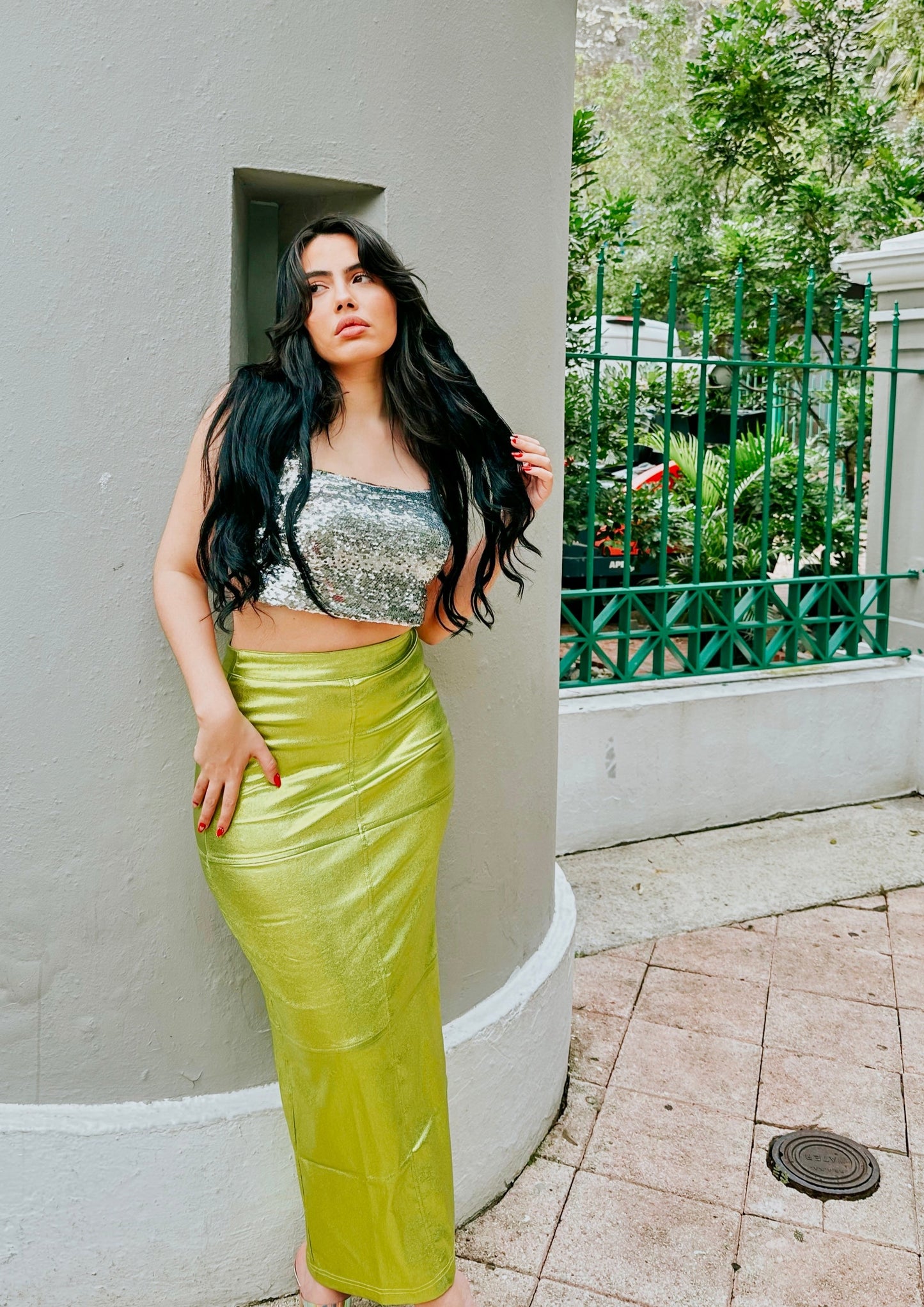 Green Methalic Skirt