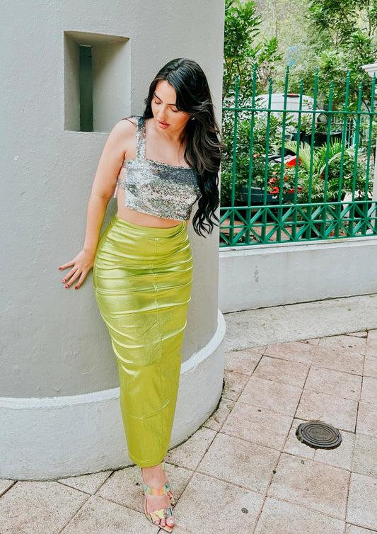 Green Methalic Skirt