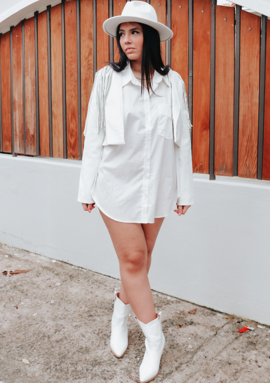 Fringe White Faux Leather Jacket