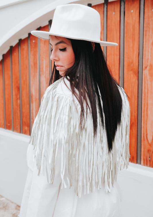 Fringe White Faux Leather Jacket