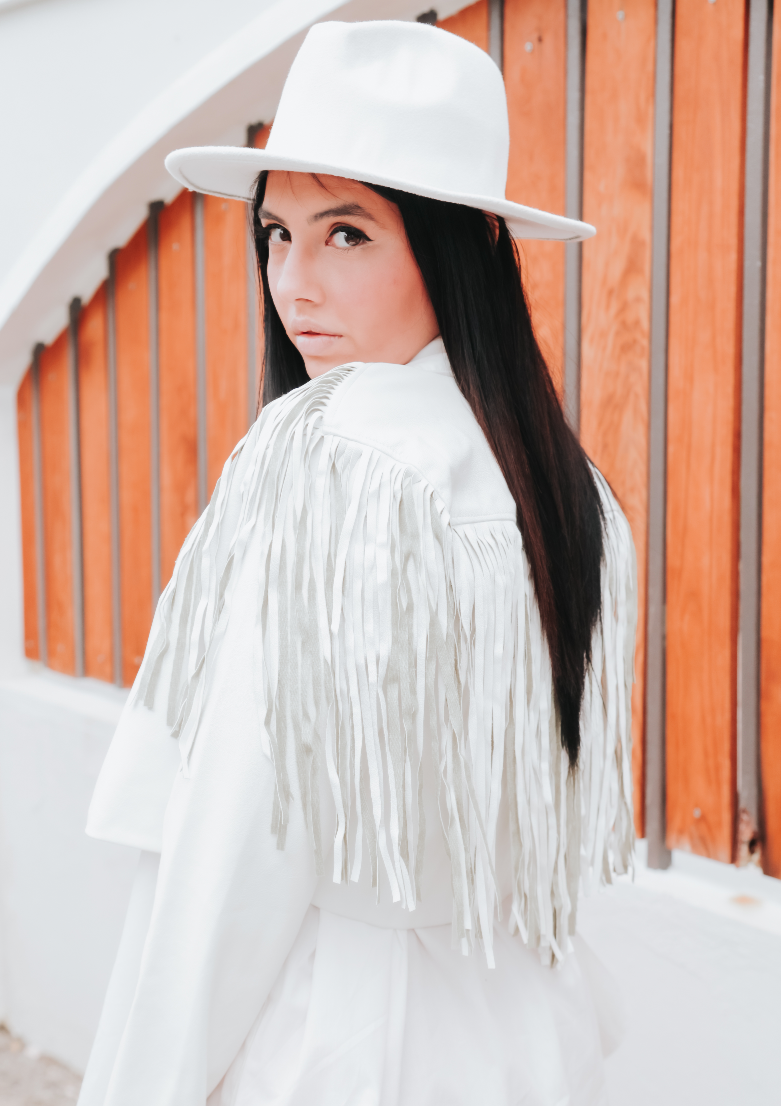 Fringe White Faux Leather Jacket